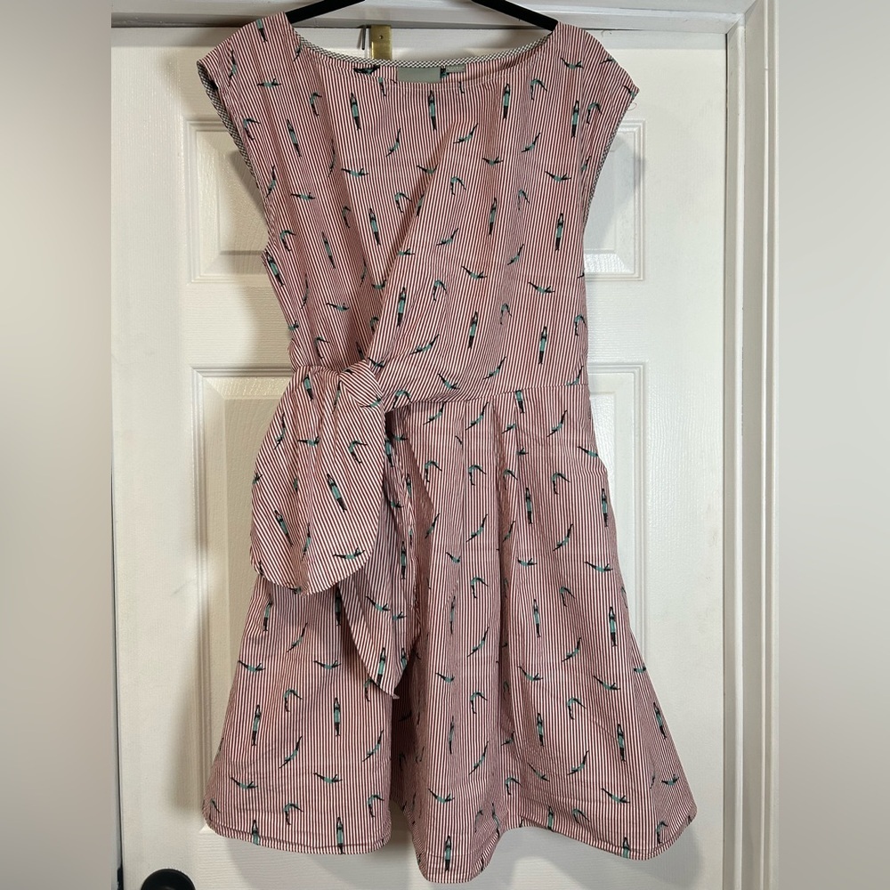 Anthropologie Maeve Bathing Beauty Dress Retro Swimmers Red Stripe Sz 14 - Picture 2 of 6